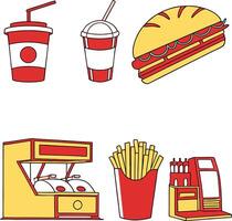 Fast food icons drinks sandwich fries and vending machines vector