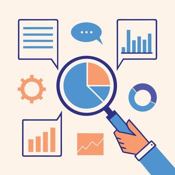 Analyzing data with magnifying glass and charts vector