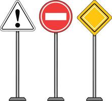 Three different road signs on poles vector