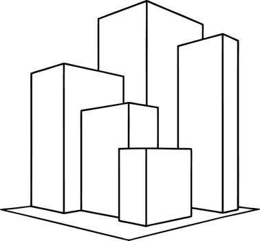 Abstract geometric cityscape drawing with tall rectangular buildings vector