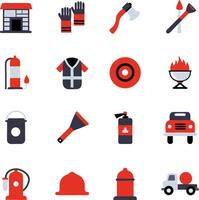 Firefighter equipment and tools collection vector