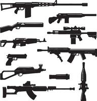Collection of silhouetted firearms and rifles vector