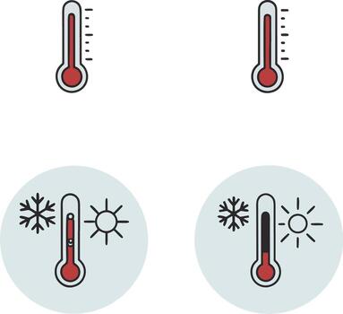 Thermometer icons showing temperature changes and weather symbols vector