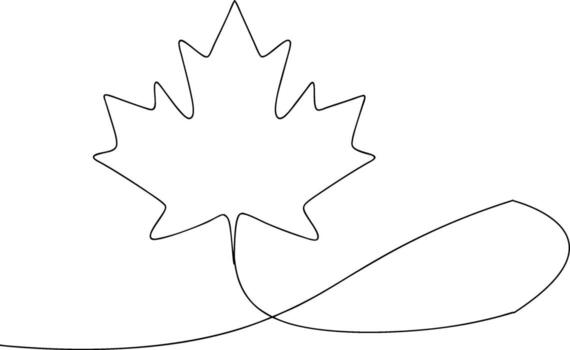 Dotted line outline of a maple leaf with a swirling stem vector