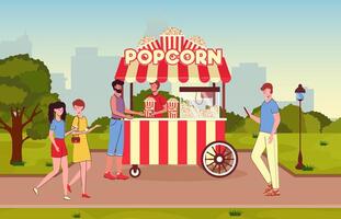 Popcorn cart in a park vector