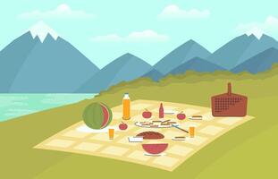 Cartoon Color Summer Picnic Place Concept. vector