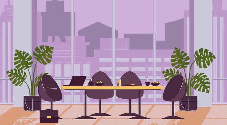 Cartoon Color Lunch Time in Evening Office Concept.