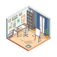 Art studio illustration with desk and easel vector