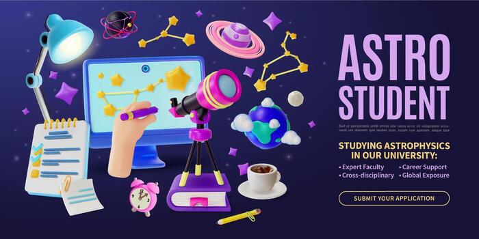 Astrophysics student with learning materials vector