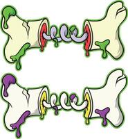 Cartoon Broken Bones with Spiral Connectors and Colorful Slime vector