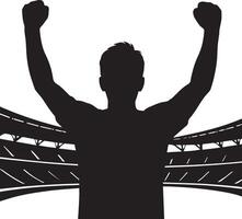 Silhouette of a triumphant person with arms raised in a stadium vector