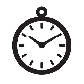 Black clock face with hands and hanging loop time dial vector