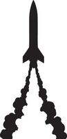 Black rocket launching with white smoke trail space vehicle vector