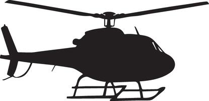 Black helicopter silhouette with rotor and landing gear blades tail vector