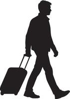 Man walking with luggage silhouette travel vector