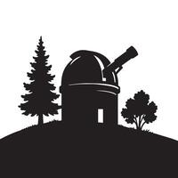 Observatory dome with telescope and trees silhouette building structure vector