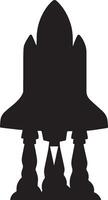 Black silhouette of a rocket ship with exhaust plumes spaceship launch vector
