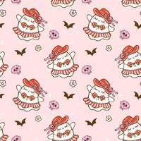 Cute ghost pattern with hats and bats vector