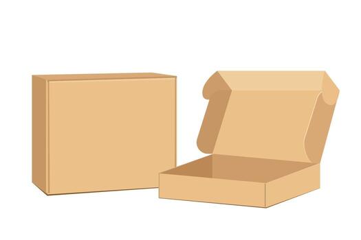 conjunto de realista marrón cartulina rectangular embalaje, papel cajas realista Bosquejo de un amarillo cartulina caja, 3d blanco plantillas vector