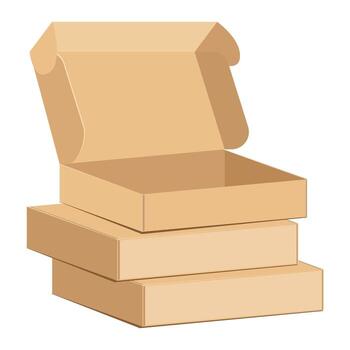 conjunto de envases rectangulares de cartón marrón realista, cajas de papel. maqueta realista de una caja de cartón amarilla, plantillas en blanco 3d. servicio de envío o entrega. vector