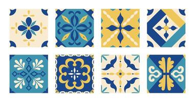 Mediterranean ornate pattern with blue and yellow tiles. Abstract Italian, Greek, Spanish, Portuguese, Turkish background. Interior design. Mosaic. Arabic geometry. Amalfi coast. . vector
