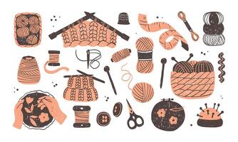 Set of hand-drawn doodles for needlework. Knitting, embroidery, sewing vector