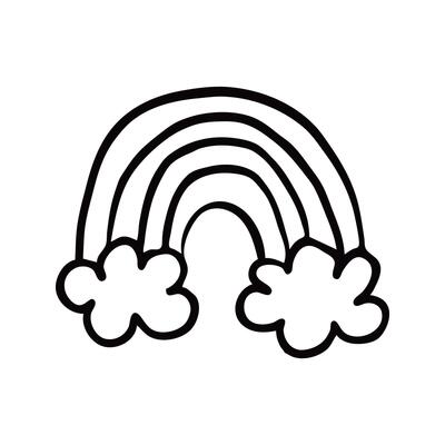 Black and White Sketch of a Cute Rainbow and Clouds Drawing