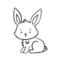 Cute Hand-Drawn Illustration of a Sitting Bunny Rabbit in Black and White vector