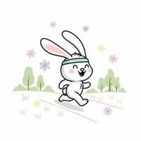 Bunny jogging in a floral landscape vector