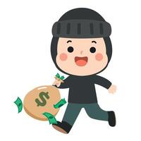 Cartoon Thief Running with Money Bag Illustration vector