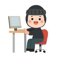 Cartoon Hacker Using a Computer vector