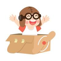 Cartoon Boy Playing in Cardboard Airplane vector