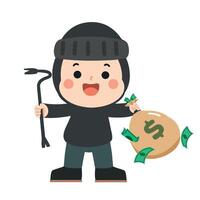 Cartoon Thief Holding Money Bag Illustration vector
