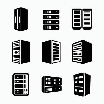 negro íconos de servidor sistemas para digital infraestructura proyectos vector