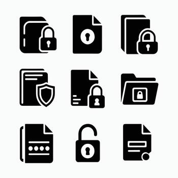 Set of Secure Folder and Document Icons for Data Protection vector