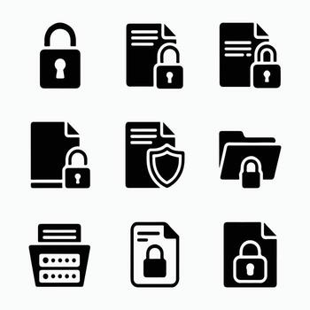 Flat Lock Icons on Files and Folders for Security and Privacy vector