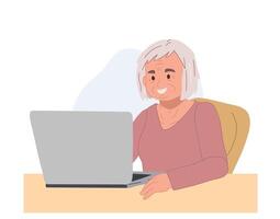 old woman using laptop.senior woman with technology concept. illustrationv vector