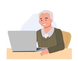 old man using laptop.senior man with technology concept. illustrationv vector