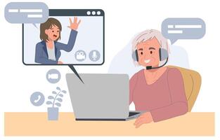 Senior person on a video call vector