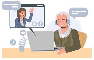 Elderly man on a video call vector