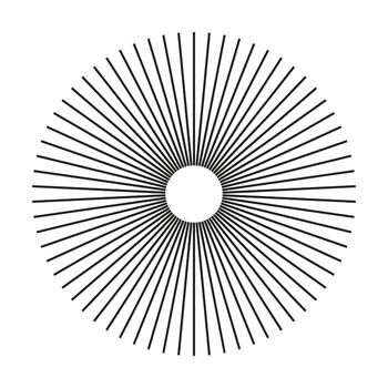 Radial circle lines. Abstract geometric shape. Circular lines design element. Symbol of Sun star rays. Spokes with radiating stripes. Graphic illustration. vector