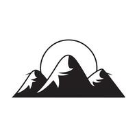 Simple silhouette of mountains under a sun, perfect for outdoor logos or branding. vector