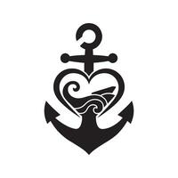 Heart-Shaped Anchor with Ocean Waves Design vector