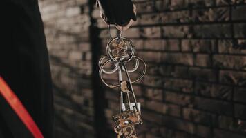 Antique keys on a textured stone wall video