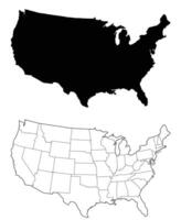 United States Map Outline with State Borders and Solid Silhouette vector