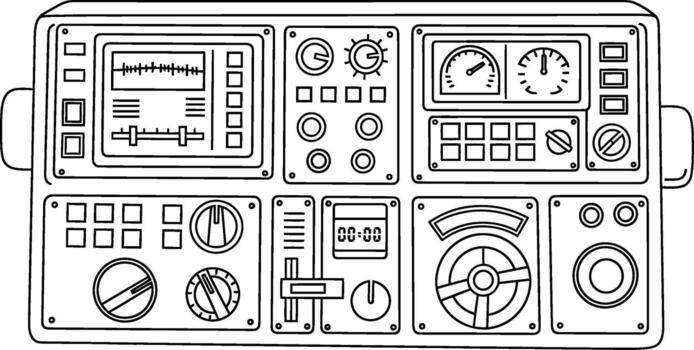 A coloring page with a control panel and buttons vector