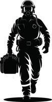 Hazmat Suit Worker with Respirator and Medical Kit, Chemical Safety Expert, Contamination Control Professional vector