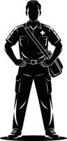 Paramedic Silhouette with Medical Bag, Emergency Responder Icon, First Aid Worker , EMS Professional Logo vector