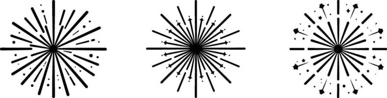 Set of Fireworks and Explosion Burst Icons. Dynamic Starbursts for Celebrations, New Year's Eve, and Festive Events vector