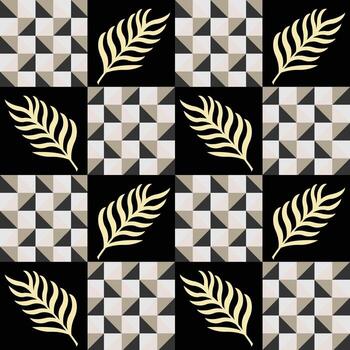 un negro y blanco modelo con oro hojas vector